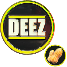 Load image into Gallery viewer, GL2-003 Deez Nuts challenge coin with 3D nuts Dispatcher Funny Gag Gift Thin Gold Line yellow
