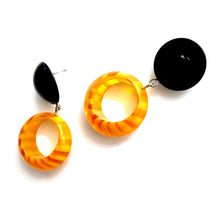 Load image into Gallery viewer, Mustard Yellow Stripe Donut Drop Earrings