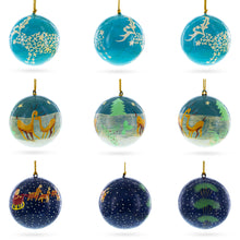 Load image into Gallery viewer, Set of 3 Night Sky Reindeer &amp; Santa Sleigh Wooden Christmas Ball Ornaments