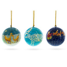 Load image into Gallery viewer, Set of 3 Night Sky Reindeer &amp; Santa Sleigh Wooden Christmas Ball Ornaments