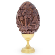 Load image into Gallery viewer, Hand Carved Sheesham Wood Easter Egg with Flowers on a Stand