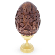 Load image into Gallery viewer, Hand Carved Sheesham Wood Easter Egg with Flowers on a Stand