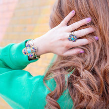 Load image into Gallery viewer, Zion Blue Turquoise Colorful Golden Cross Ring