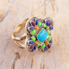 Load image into Gallery viewer, Zion Blue Turquoise Colorful Golden Cross Ring