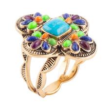 Load image into Gallery viewer, Zion Blue Turquoise Colorful Golden Cross Ring