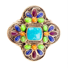 Load image into Gallery viewer, Zion Blue Turquoise Colorful Golden Cross Ring
