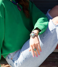 Load image into Gallery viewer, Zion Blue Turquoise Multi-Stone Golden Cuff Bracelet